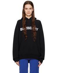 Burberry - Pull à capuche bleu marine à logo en tricot jacquard - Lyst