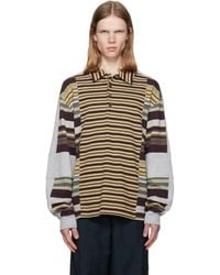 Dries Van Noten - Burgundy & Striped Cotton Polo - Lyst