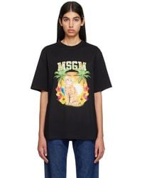 MSGM - Black College Cat T-shirt - Lyst