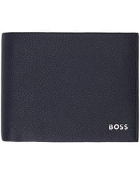 BOSS - ネイビー グレインレザー レタリングロゴ 財布 - Lyst