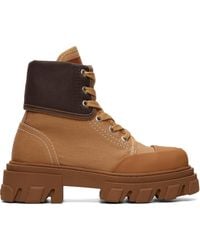 Ganni - Tan Cleated Canvas Trail Boots - Lyst