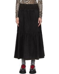 Ganni - Jupe Longue Noire En Denim À Effet Délavé Et À Smocks - Lyst