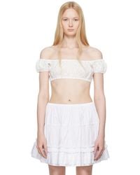 YUHAN WANG - ホワイト フローラル刺繍 クロップ トップス - Lyst