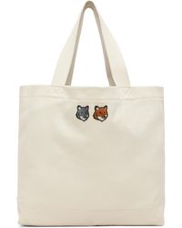 Maison Kitsuné - Cabas Blanc Cassé À Logos Double Fox Head - Lyst