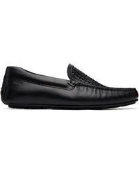 BOSS - Woven Vamp Leather Loafers - Lyst