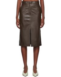 Lanvin - Brown Straight Leather Midi Skirt - Lyst