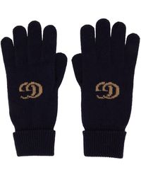 Gucci Navy Cashmere gg Gloves - Blue