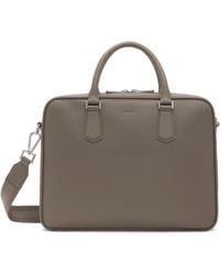 BOSS - Taupe Grained Leather Logo Briefcase - Lyst