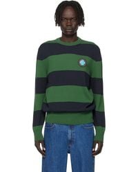 Lacoste - Pull Vert Et Bleu Marine En Jersey De Coton À Rayures - Lyst
