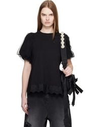 Simone Rocha - Tulle Overlay Puff Sleeve Lace Trim T-Shirt - Lyst