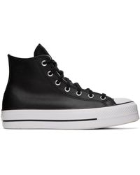 Converse - Baskets Montantes Chuck Taylor All Star Noires En Cuir À Plateforme - Lyst