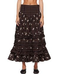 Ganni - Yarn Dyed Check Long Tiered Frill Maxi Skirt - Lyst