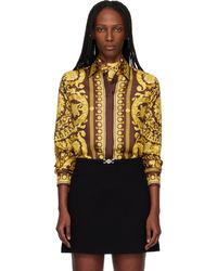 Versace - Chemise Bourgogne Et Doré En Soie À Motif Graphique Imprimé - Lyst