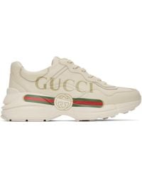 Gucci Rhyton Logo Leather Running Sneakers - Natural