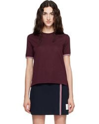 Thom Browne - Burgundy Rib Cuff Rwb Tipping Wool Jersey T-Shirt - Lyst
