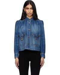 Chloé - High-Neck Gathered Denim Jacket - Lyst