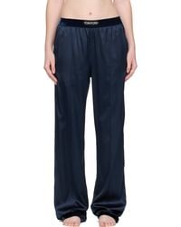 Tom Ford - Pantalon De Détente Bleu Marine En Satin Extensible De Soie - Lyst