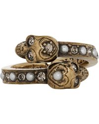 Alexander McQueen Gold Twin Skull Ring - Metallic