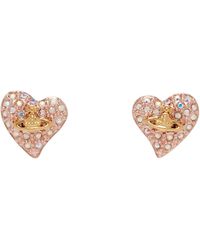 Vivienne Westwood - Mini boucles d'oreilles en forme de cœur doré rose à ornements facettés - Lyst