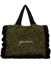 Ganni - Black & Green Cotton Crochet Frill Tote - Lyst