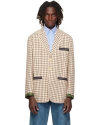 Valentino - Check Pattern Single-Breasted Cotton Blazer - Lyst