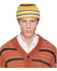 Marni - Bonnet Jaune Et Gris En Tricot Côtelé À Rayures - Lyst