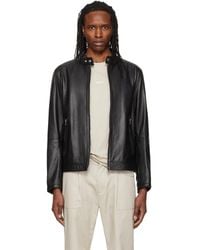 BOSS - Logo Trim Grained Leather Jacket - Lyst