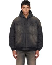 Egonlab - Blouson Noir Et Brun En Denim À Capuche - Lyst
