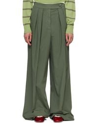 Dries Van Noten - Khaki Wide Pleated Trousers - Lyst