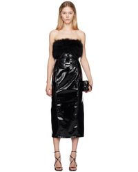 Blumarine - Marabou Feather Faux-leather Midi Dress - Lyst