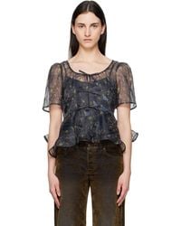 Ganni - Shibori Organza Peplum Blouse - Lyst