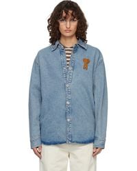 Ami Paris - Cotton Knitted Ami De Coeur Denim Overshirt - Lyst