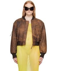 Acne Studios - ブラウン クロップド レザー ボンバージャケット - Lyst