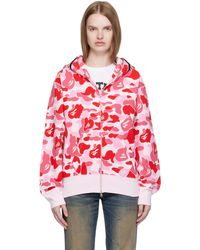 A Bathing Ape - Pull À Capuche À Glissière Rose À Motif Camouflage Abc Et À Requin Emblématique - Lyst