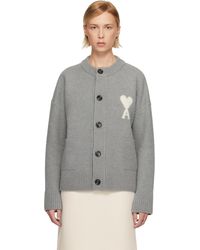 Ami Paris - Cardigan Gris En Tricot D'Alpaga À Logo Ami De Cœur - Lyst