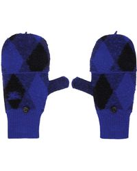 Burberry - Blue & Black Argyle Wool Mittens - Lyst