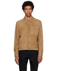 Paul Smith - Brown Button Trucker Leather Jacket - Lyst