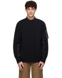 Sacai - ブラック Sponge Sweat X Nylon Twill プルオーバー スウェットシャツ - Lyst