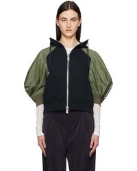 Sacai - Pull À Capuche Bleu Marine Et Kaki En Jersey De Coton Et En Sergé De Nylon - Lyst