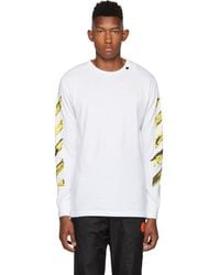 Off-White c/o Virgil Abloh Ssense Exclusive White And Yellow Acrylic Arrows Long Sleeve T-shirt