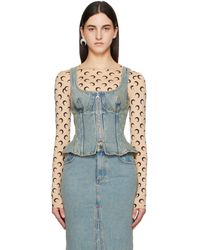 Marine Serre - Débardeur De Style Corset Bleu En Denim À Motif À Logos Imprimé Au Laser - Lyst