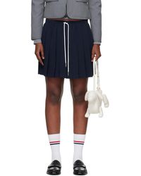 Thom Browne - Wool Seersucker Drawstring Pleated Miniskirt - Lyst