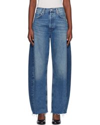 Agolde - Jean Fuselé Luna Bleu À Taille Haute Et À Goussets - Lyst