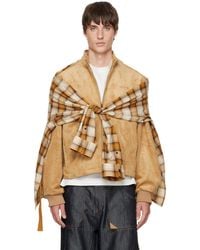 we11done - Tan Faux-Suede Layered Harrington Jacket - Lyst