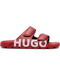 HUGO - Double-Touch Closure Straps Logo Sandals - Lyst