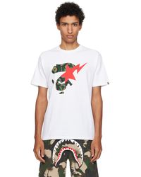 A Bathing Ape - T-Shirt Blanc À Motif Camouflage, À Logo Ape Face Et À Étoile Emblématique - Lyst