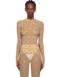Marine Serre - Tan Recycled Mesh Flock Second Skin Highneck Top - Lyst