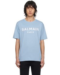 Balmain - ブルー ロゴプリント Tシャツ - Lyst
