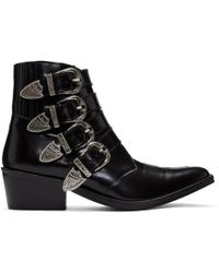Lyst Toga Pulla Green Suede Four Buckle Western Boots In Green