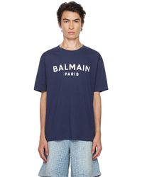 Balmain - ネイビー ロゴプリント Tシャツ - Lyst